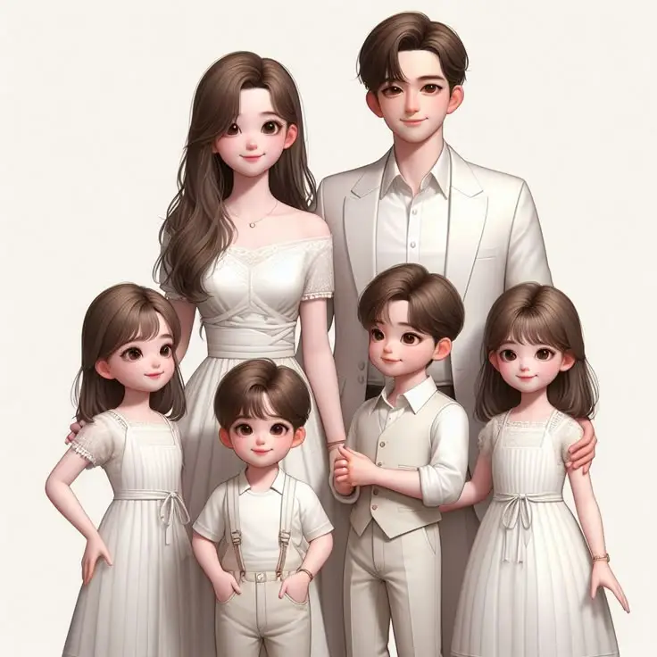 Ảnh Gia Đình Hoạt Hình 4 Người Với 2 Con Gái Đáng Yêu