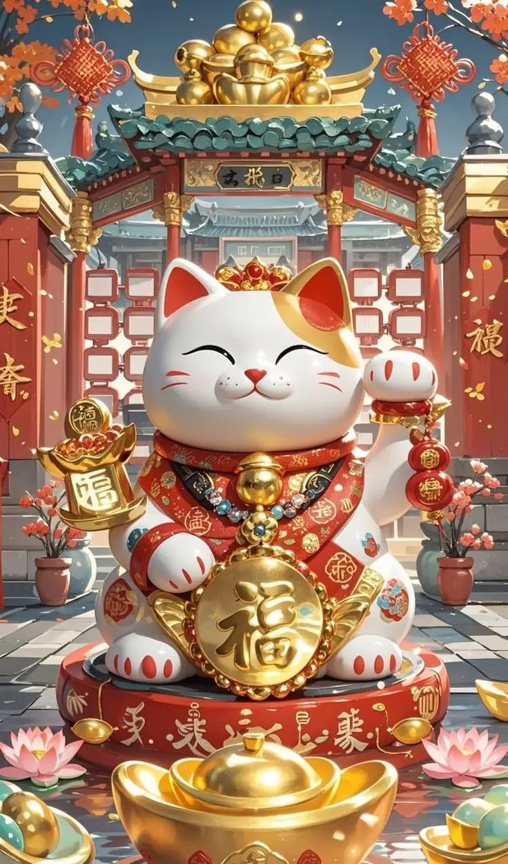 Hình nền mèo thần tài cute cho may mắn