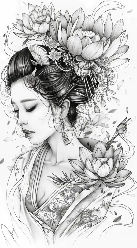 Hình xăm cô gái Nhật - Vẻ đẹp văn hóa qua từng nét xăm 37