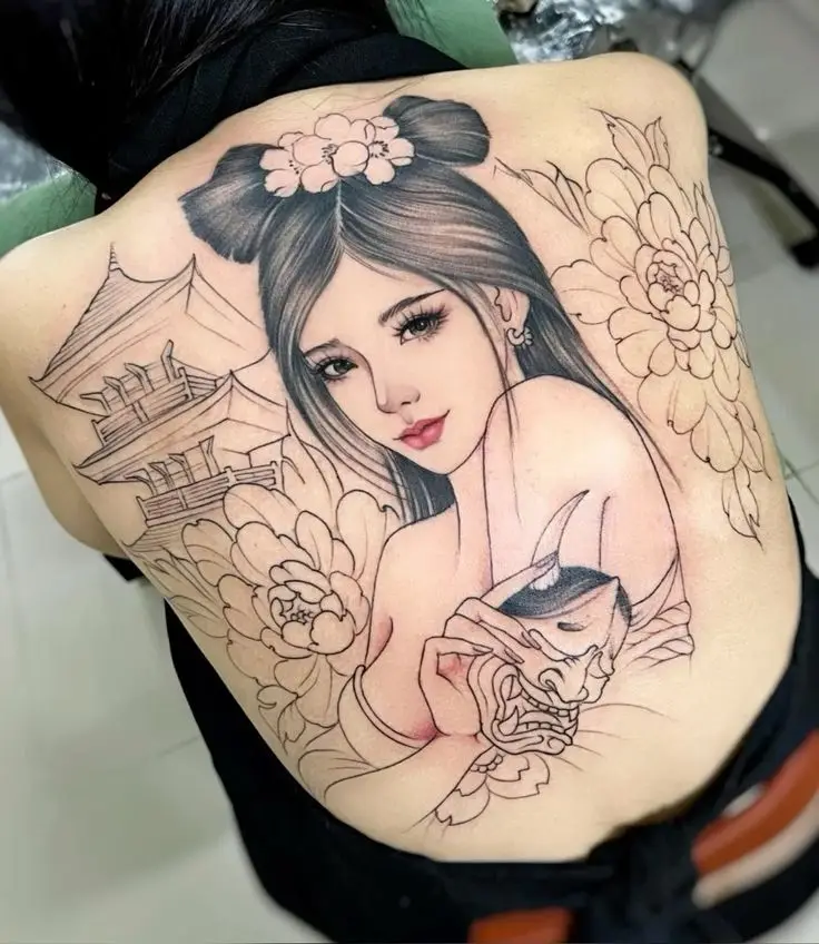 Hình xăm cô gái Nhật - Vẻ đẹp văn hóa qua từng nét xăm 57