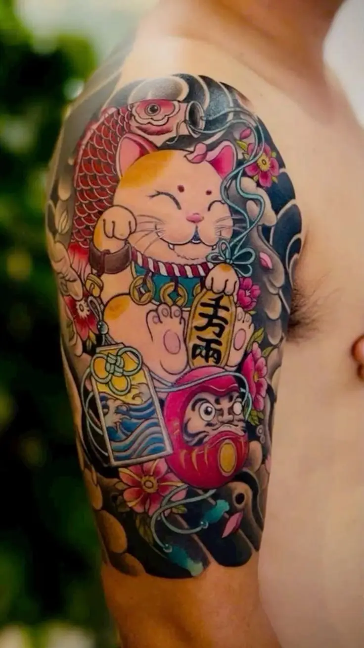 Hình Xăm Con Mèo Thần Tài Đem Lại May Mắn