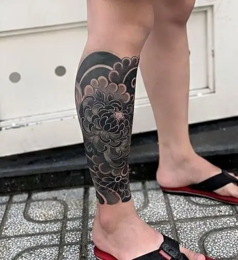 Hình Xăm Full Chân Nhật Cổ Trắng Đen Đẹp 1