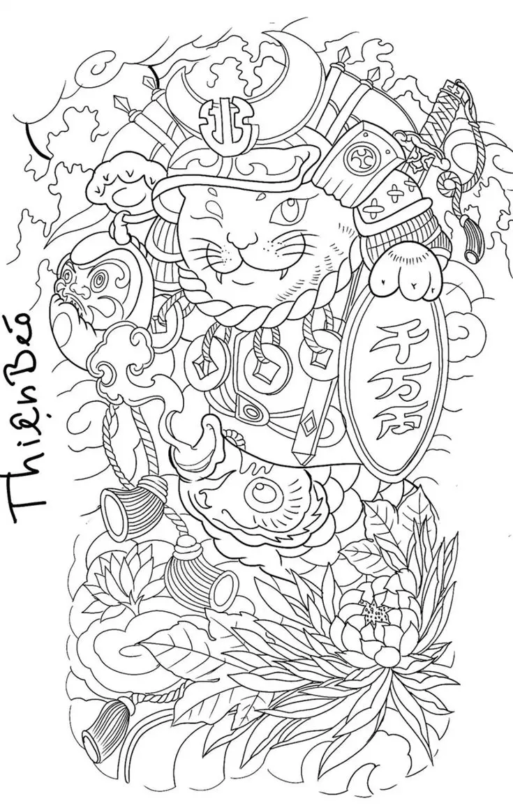 Hình Xăm Mèo Thần Tài Bít Lưng – Tài Lộc Và May Mắn