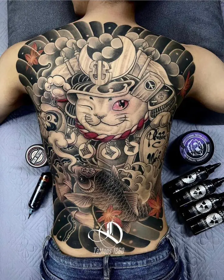 Ý Nghĩa Hình Xăm Mèo Thần Tài Full Lưng 38