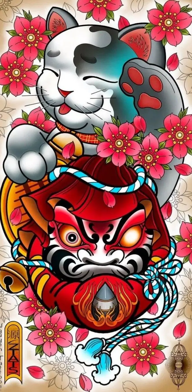 Hình Xăm Mèo Thần Tài Samurai: Biểu Tượng May Mắn 2