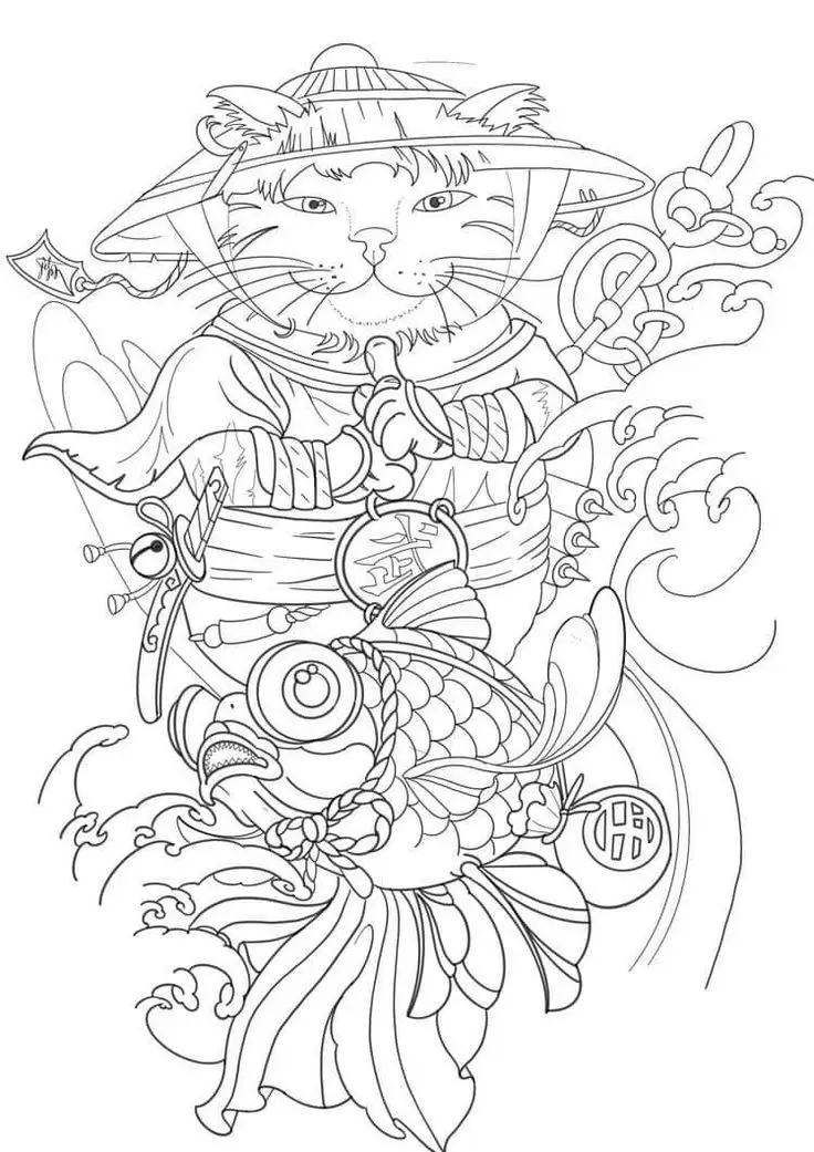 Hình Xăm Mèo Thần Tài Samurai: Biểu Tượng May Mắn 3