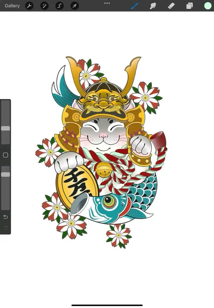 Hình Xăm Mèo Thần Tài Samurai: Biểu Tượng May Mắn 5