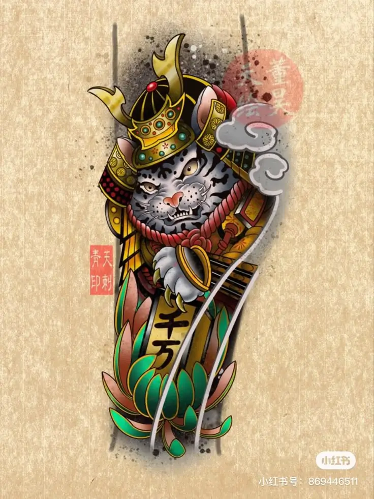 Hình Xăm Mèo Thần Tài Samurai: Biểu Tượng May Mắn 6