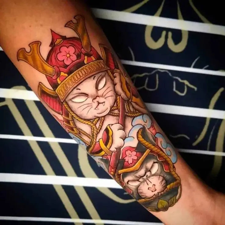Hình Xăm Mèo Thần Tài Samurai: Biểu Tượng May Mắn 7