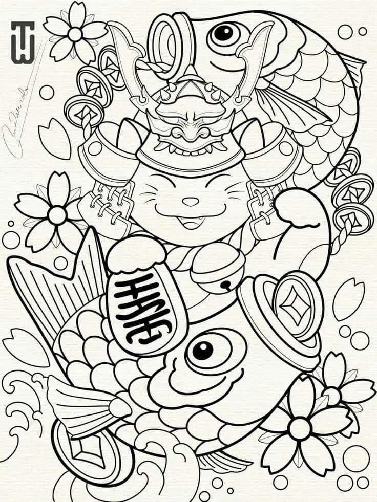 Hình Xăm Mèo Thần Tài Samurai: Biểu Tượng May Mắn 10