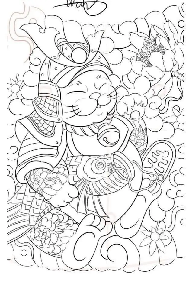 Hình Xăm Mèo Thần Tài Samurai: Biểu Tượng May Mắn 11