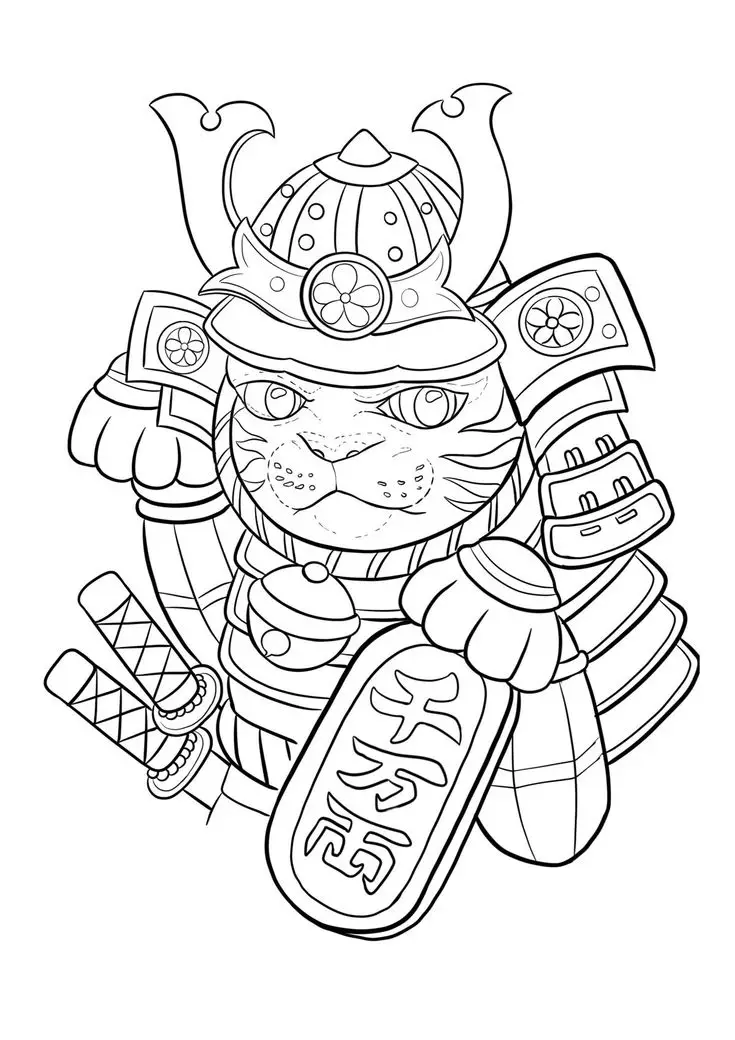 Hình Xăm Mèo Thần Tài Samurai: Biểu Tượng May Mắn 14