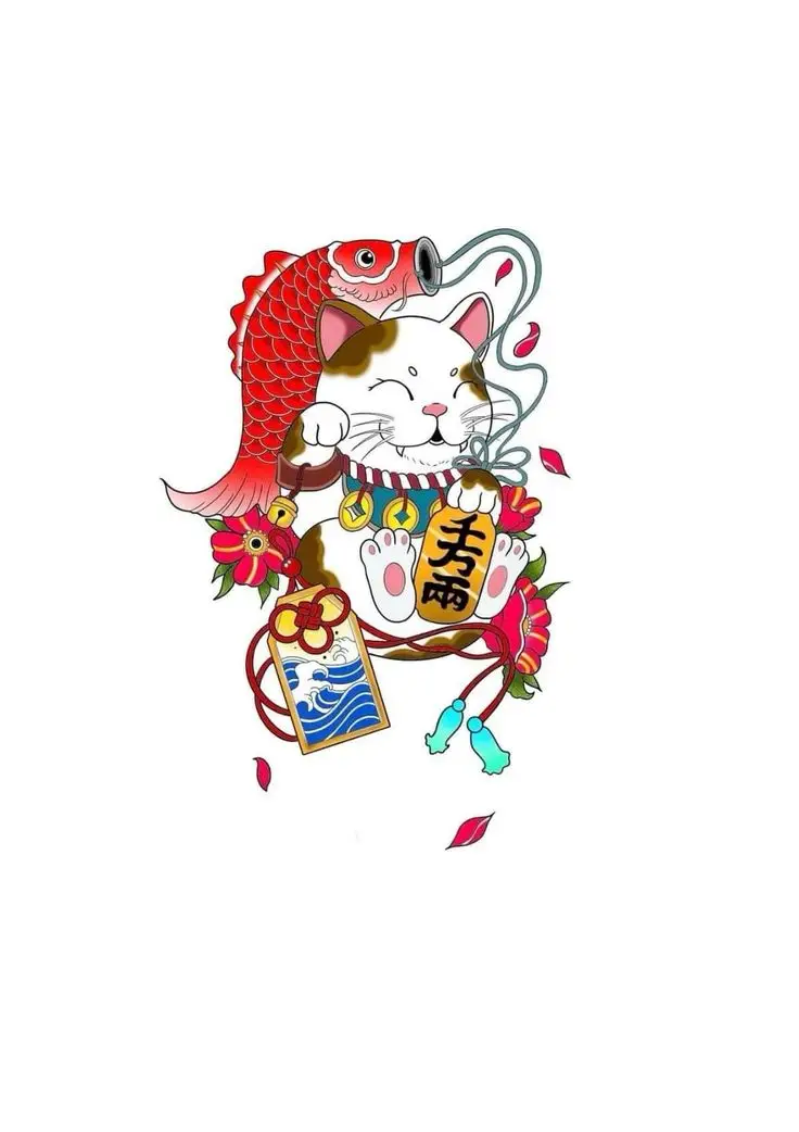 Hình Xăm Mèo Thần Tài Samurai: Biểu Tượng May Mắn 18