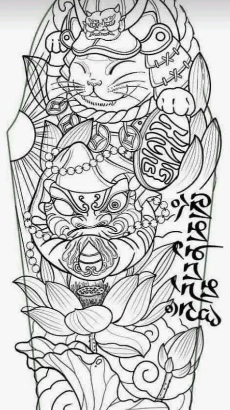 Hình Xăm Mèo Thần Tài Samurai: Biểu Tượng May Mắn 22