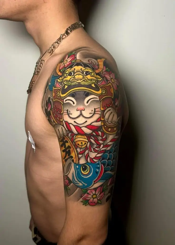 Hình Xăm Mèo Thần Tài Samurai: Biểu Tượng May Mắn 28