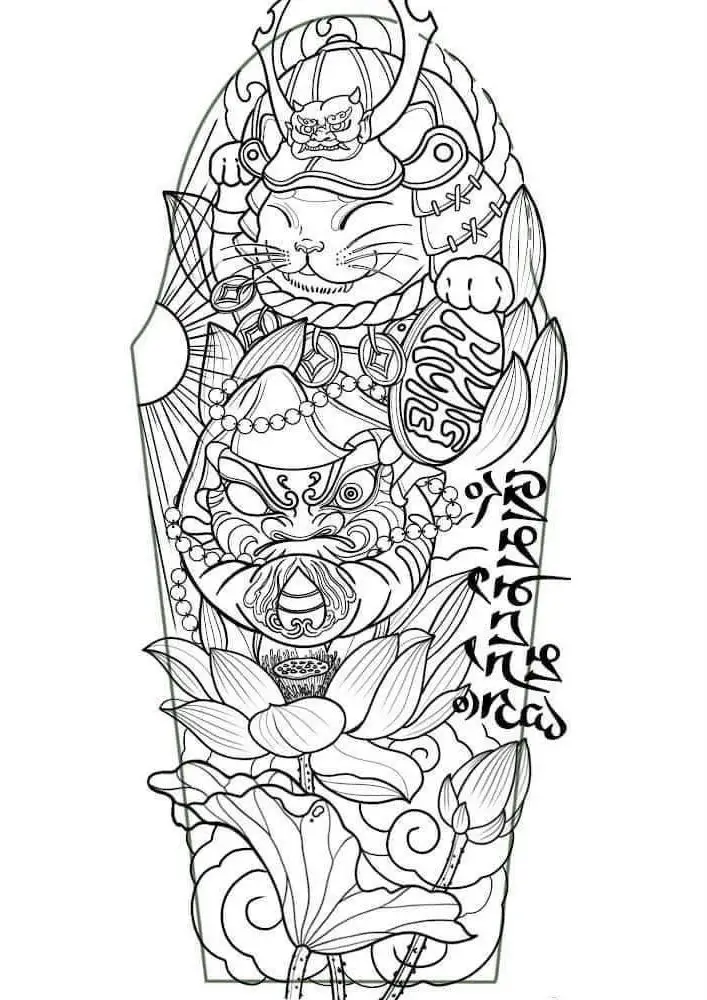 Hình Xăm Mèo Thần Tài Samurai: Biểu Tượng May Mắn 33