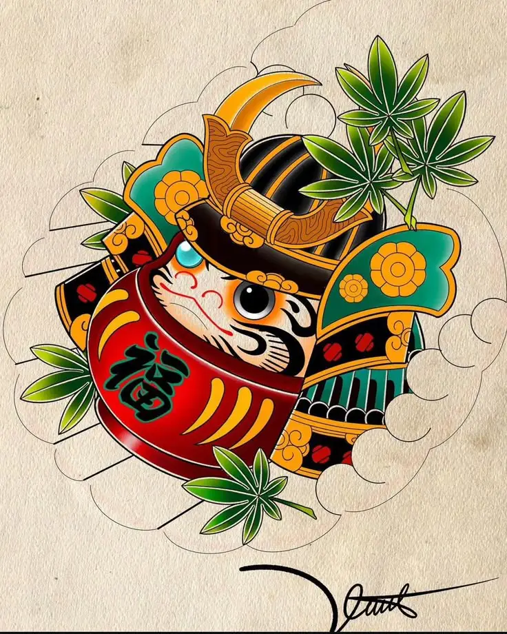 Hình Xăm Mèo Thần Tài Samurai: Biểu Tượng May Mắn 35