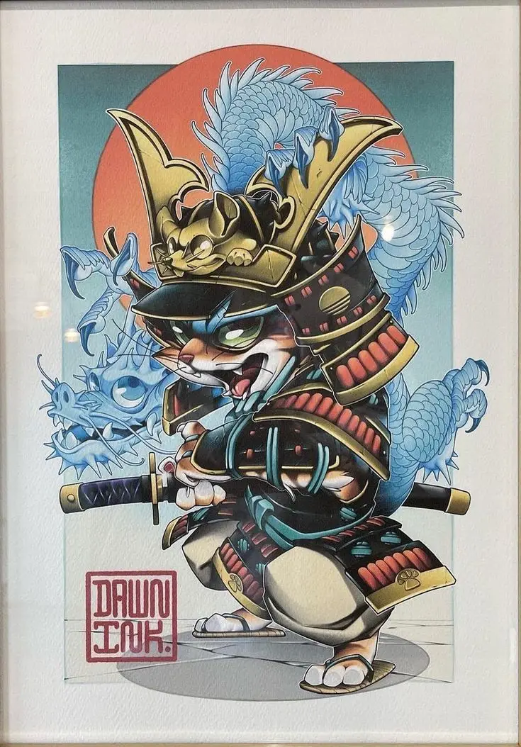 Hình Xăm Mèo Thần Tài Samurai: Biểu Tượng May Mắn 46