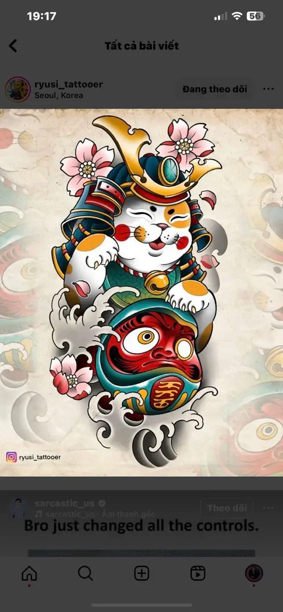 Hình Xăm Mèo Thần Tài Samurai: Biểu Tượng May Mắn 48