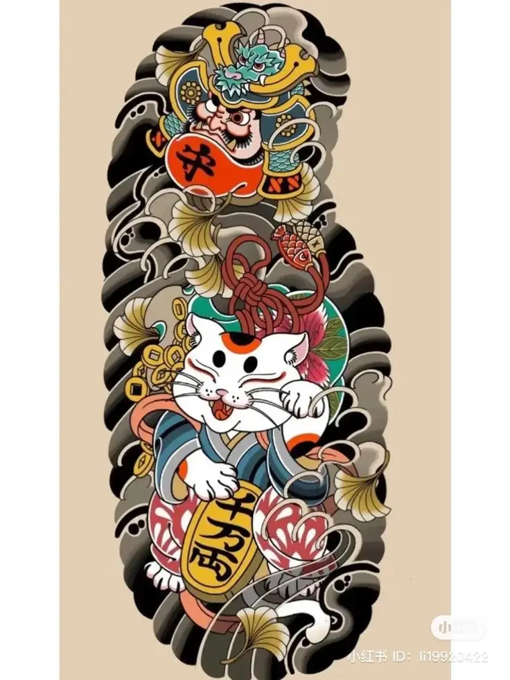 Hình Xăm Mèo Thần Tài Samurai: Biểu Tượng May Mắn 59