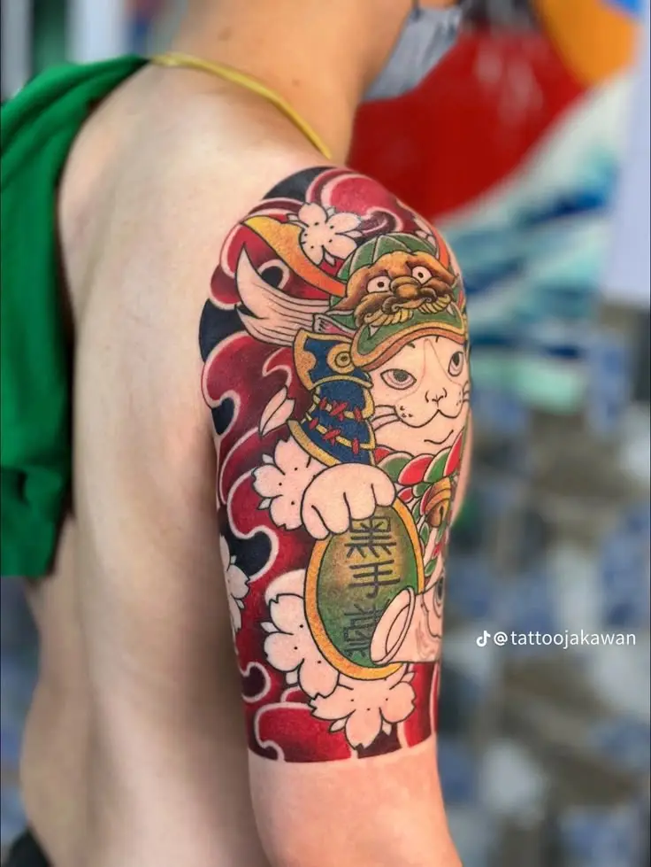 Hình Xăm Mèo Thần Tài Samurai: Biểu Tượng May Mắn 60