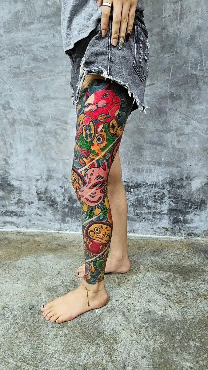Hình xăm Nhật cổ full chân đẹp - Những mẫu xăm ấn tượng 17