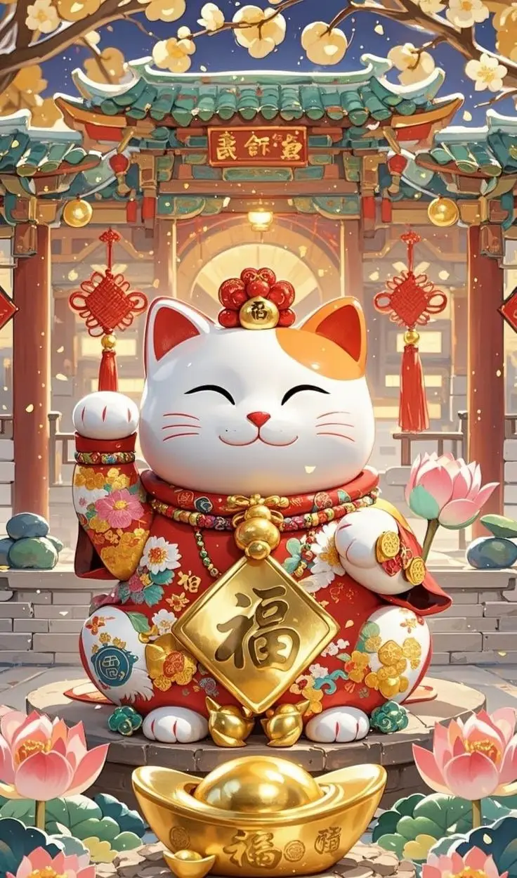 Mèo thần tài hình nền điện thoại mang lại tài lộc